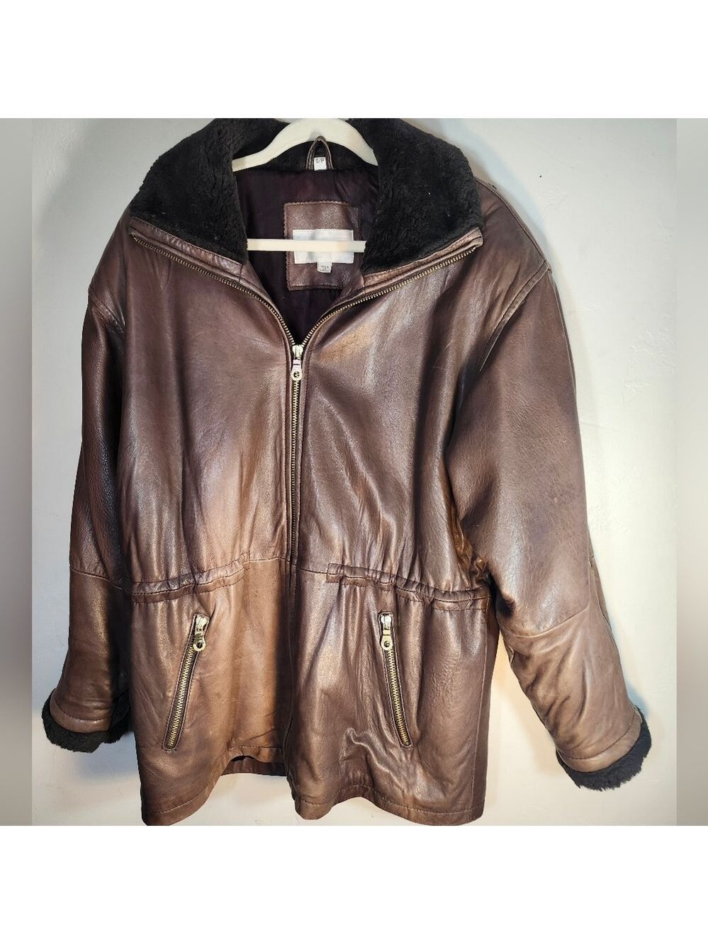Andrew Marc Thermo Soft Brown Leather Jacket with Faux Fur Collar & Cuffs Sz S